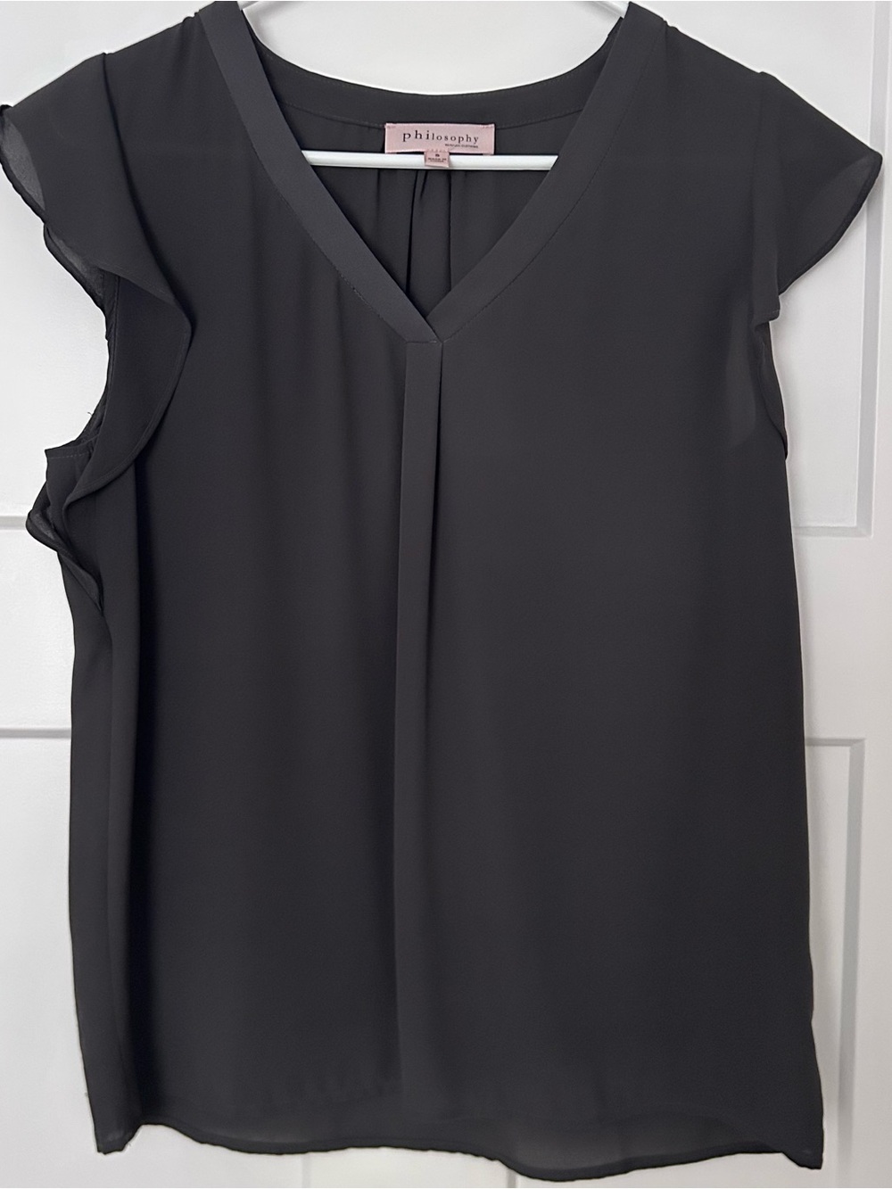 Philosophy Charcoal V-Neck Flutter Sleeve Blouse